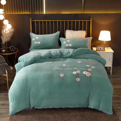 小清新-豆绿：田园风牛奶绒毛巾绣四件套