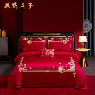 麒麟送子：喷气全棉13376纯棉刺绣花婚庆四件套