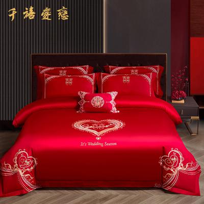 千禧爱恋：60贡缎长绒棉绣花婚庆四多件套