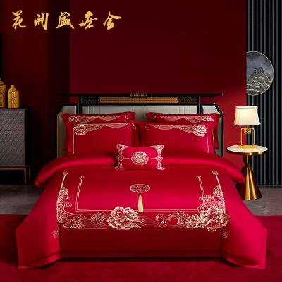 花开盛世金：60贡缎长绒棉绣花婚庆四多件套