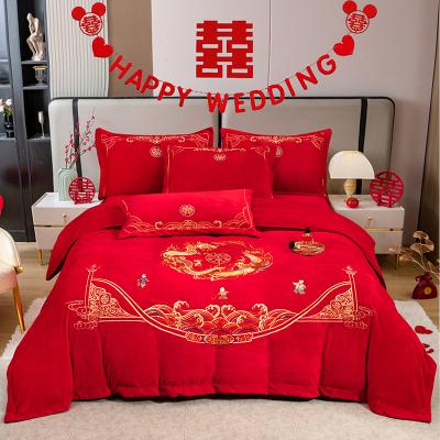 龙凤天禧：宝宝绒婴儿绒婚庆刺绣四件套