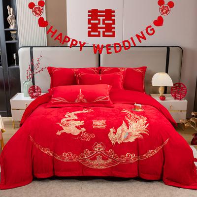 龙凤盛世：宝宝绒婴儿绒婚庆刺绣四件套